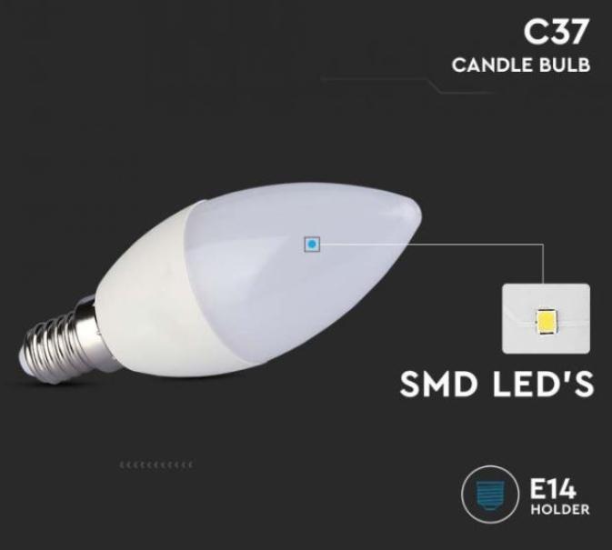 Lampadina led candela C37 V-tac chip Samsung E14 4,5W 3000K VT-226 -  21171 03