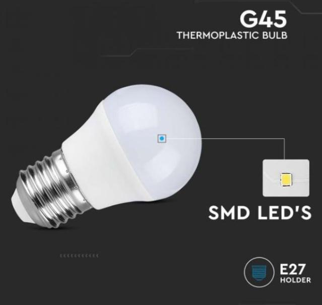 Lampadina led G45 V-tac chip Samsung E27 4,5W 3000K VT-246 -  21174 03