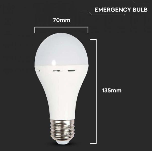 Lampadina di emergenza led A70 V-tac 9W E27 4000K batteria 3,7V VT-509 - 7010 05