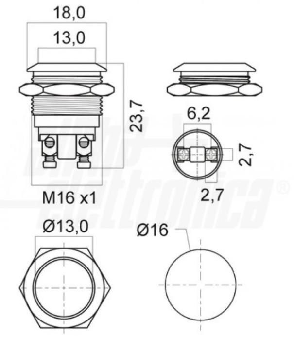 Pulsante antivandalo Alpha Elettronica 1P SPST OFF/ON 2terminali - 330-070 04