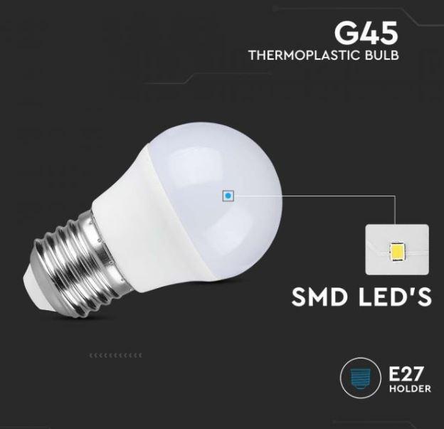 Lampadina led G45 V-tac chip Samsung E27 4,5W 4000K VT-246-N  - 21175 03