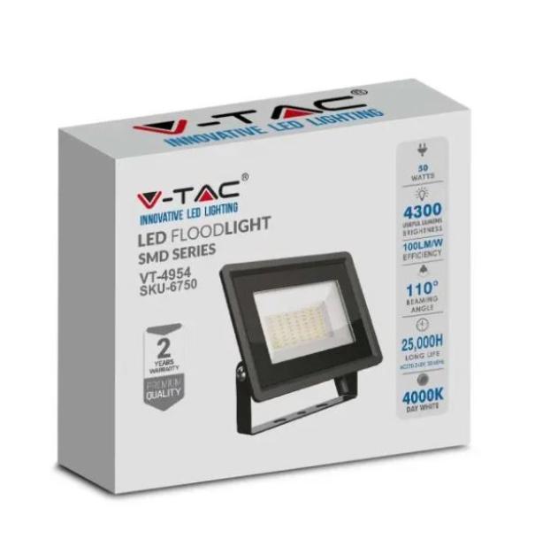 Proiettore led V-tac SMD 50W 4000K IP65 nero VT-4954-B - 6750 02