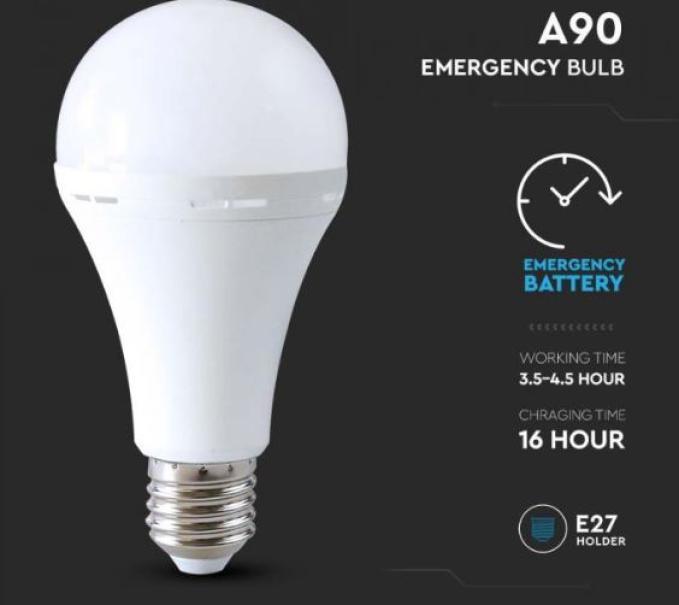 Lampadina led A90 V-tac di emergenza con batteria 3,7V 1800mAh E27 15W 4000K - 7795 05