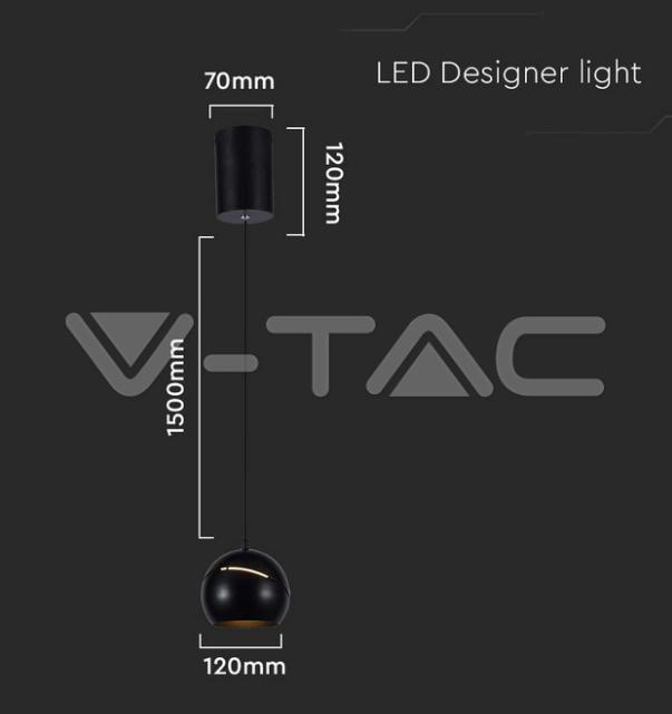 Sospensione led V-tac 8,5W 3000K nero VT-7796 -  7998 04