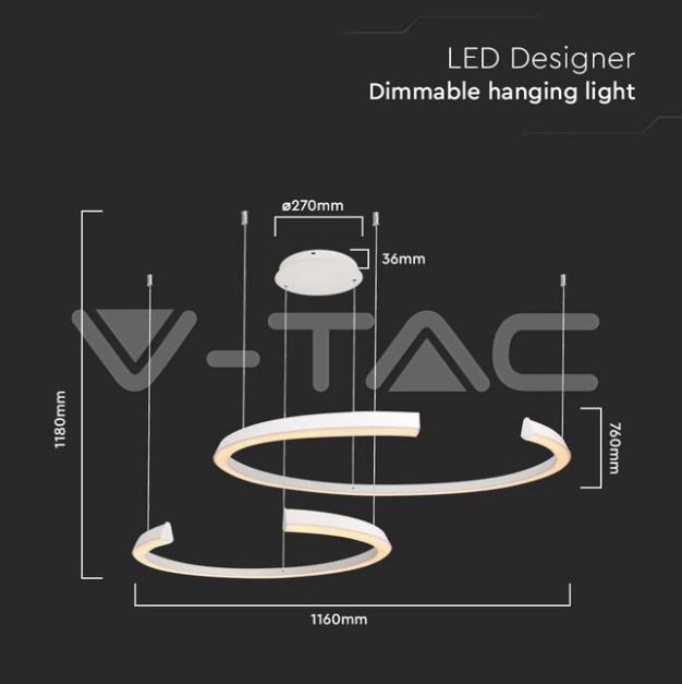 Sospensione led semi circolare V-tac 48W 3000K dimmerabile bianca VT-7914 - 14992 03