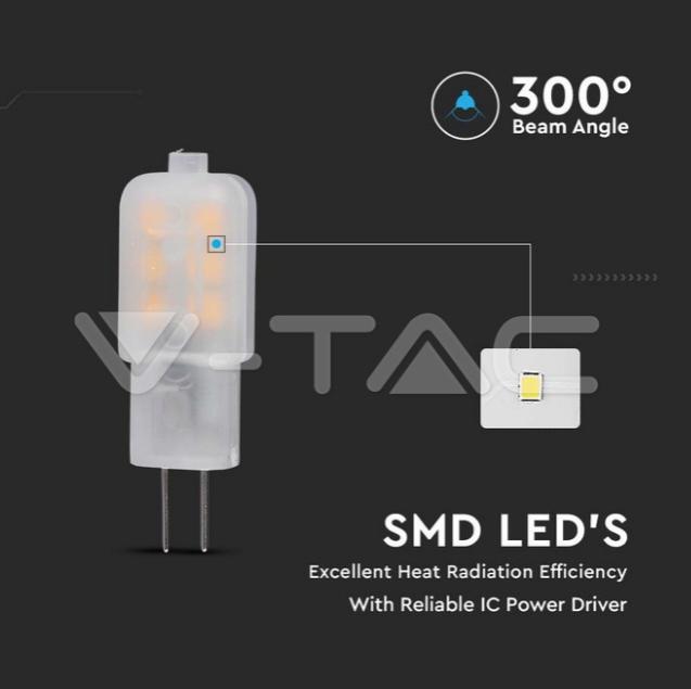 Lampadina led bispina T10 V-tac chip Samsung 1,1W G4 4000K 12V VT-201 - 21241 03