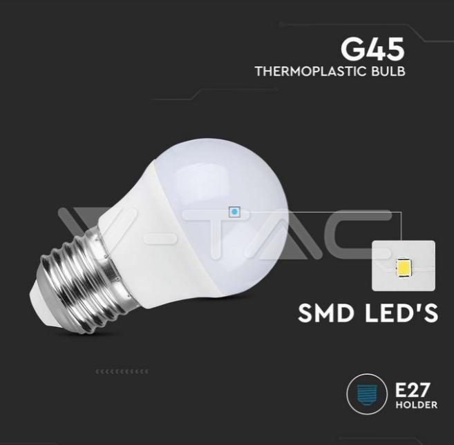 Lampadina led G45 V-tac chip Samsung 6,5W E27 3000K VT-290 -  21866 02