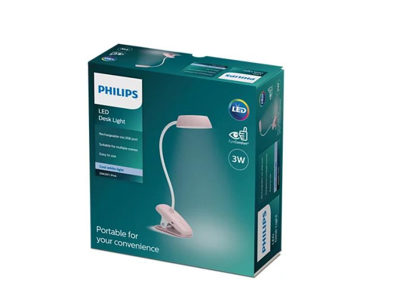 Lampada da tavolo led Philips Donutclip con batteria integrata 3W 4000K rosa - 39687600 02