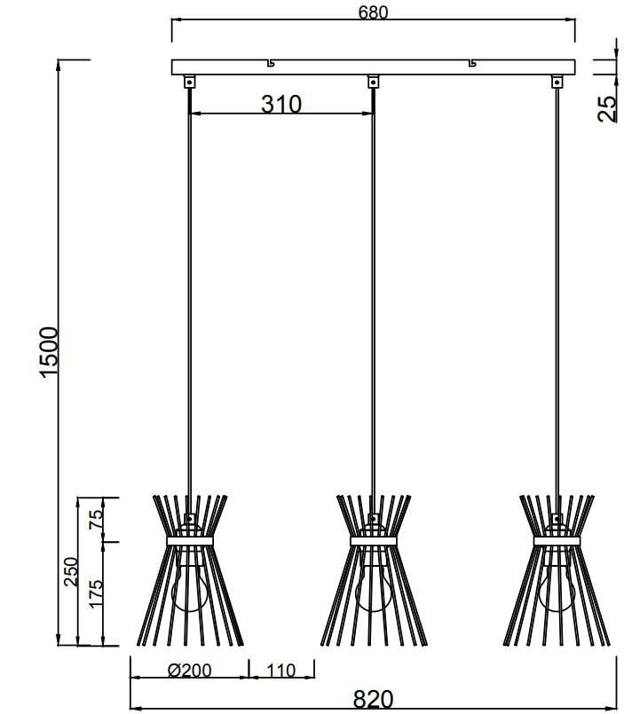 Sospensione Trio Lighting Rod 3xE27 max 40W oro nero - R31533080 06