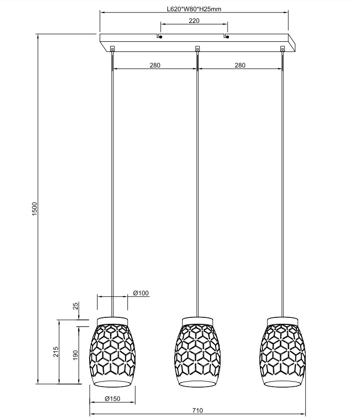 Sospensione Trio Lighting Bidar 3xE27 max 28W bianco opaco - R31573031 06