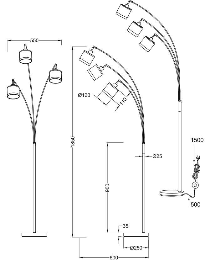 Lampada da terra Trio Lighting Davos 3xE14 max 28W cromo bianco - R41553006 05