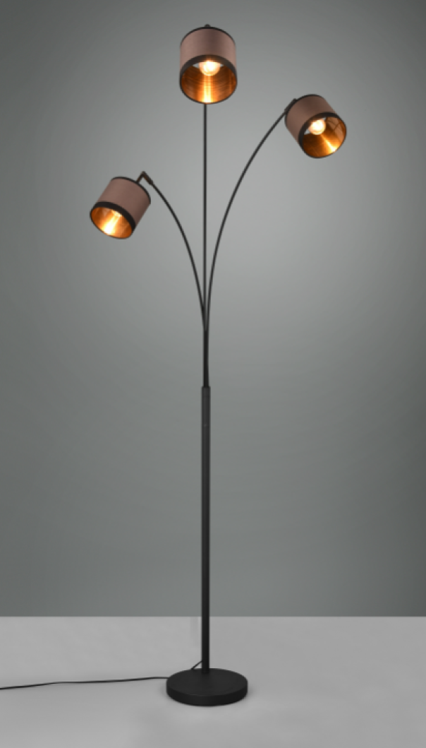 Lampada da terra Trio Lighting Davos 3xE14 max 28W nero opaco taupe - R41553041 02