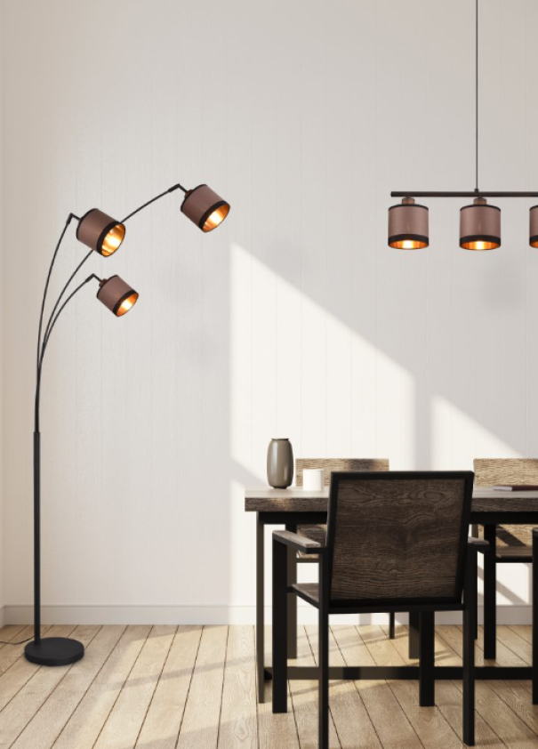 Lampada da terra Trio Lighting Davos 3xE14 max 28W nero opaco taupe - R41553041 04