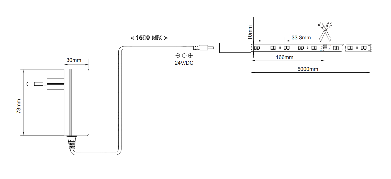 Striscia led Trio Lighting Chip 10.5W 3000-6500K nero da 3m - R65563102 04