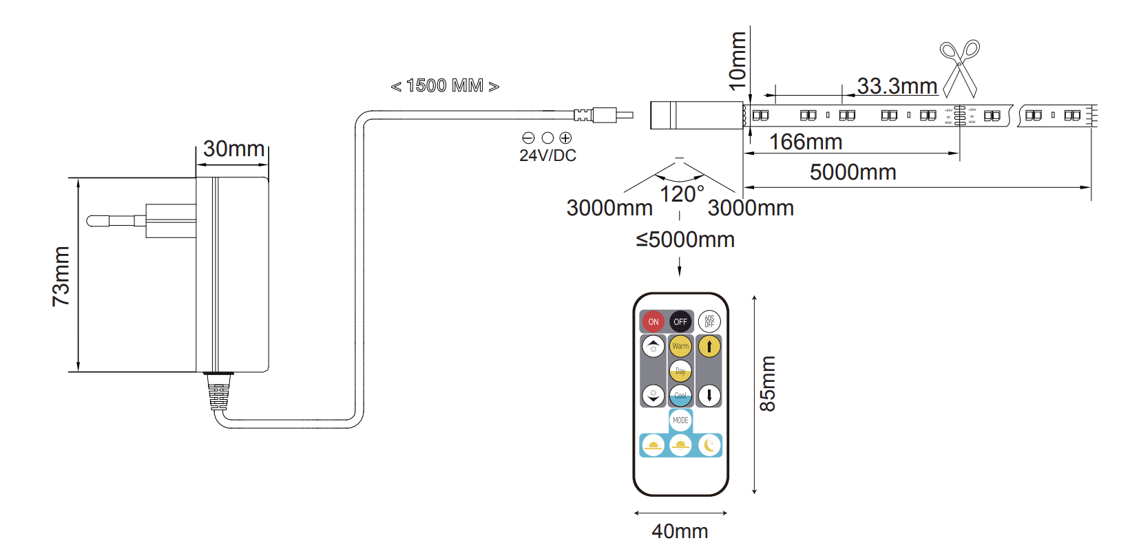 Striscia led Trio Lighting Chip 17.5W 3000-6500K nero da 5m - R65565102 04