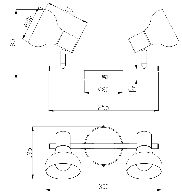 Faretti Trio Lighting Latika 2xE14 max 10W nero opaco - R81522032 04