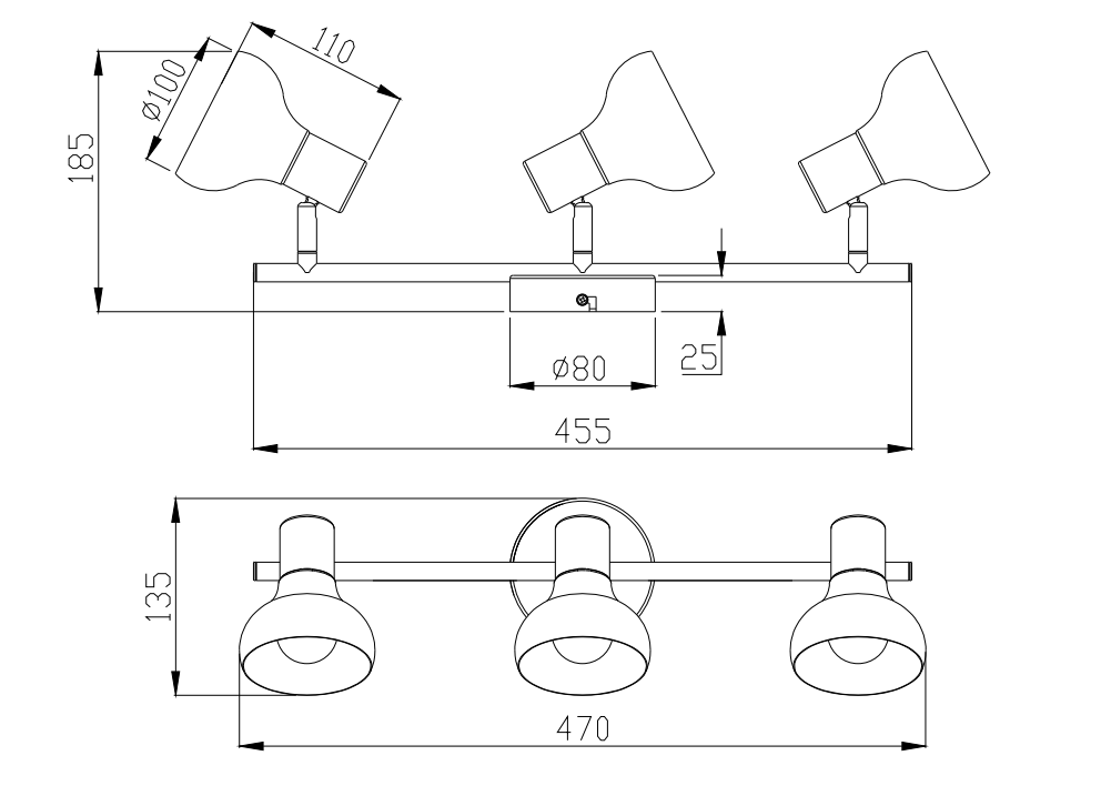 Faretti Trio Lighting Latika 3xE14 max 10W nero opaco - R81523032 03