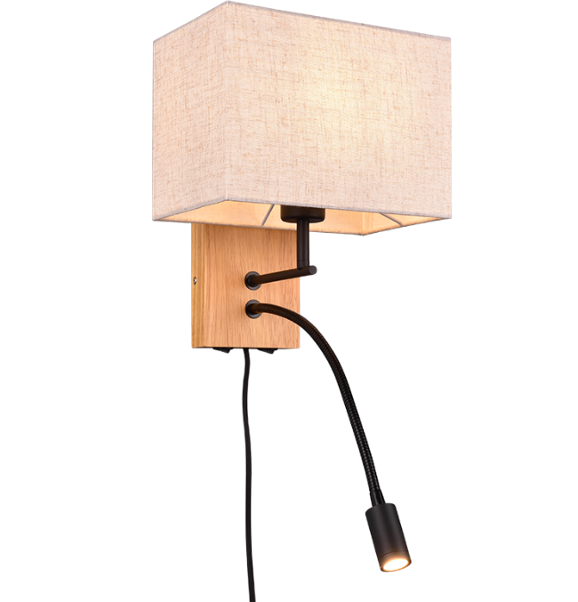 Lampada da parete a cubo Trio Lighting Nilam 1xE27 max 28W + 3.1W 3000K legno - 212870236 01