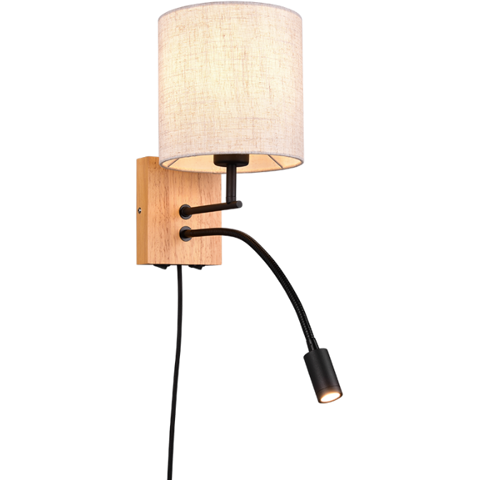 Lampada da parete a cilindro Trio Lighting Nilam 1xE27 max 28W + 3.1W 3000K legno - 212879236 01