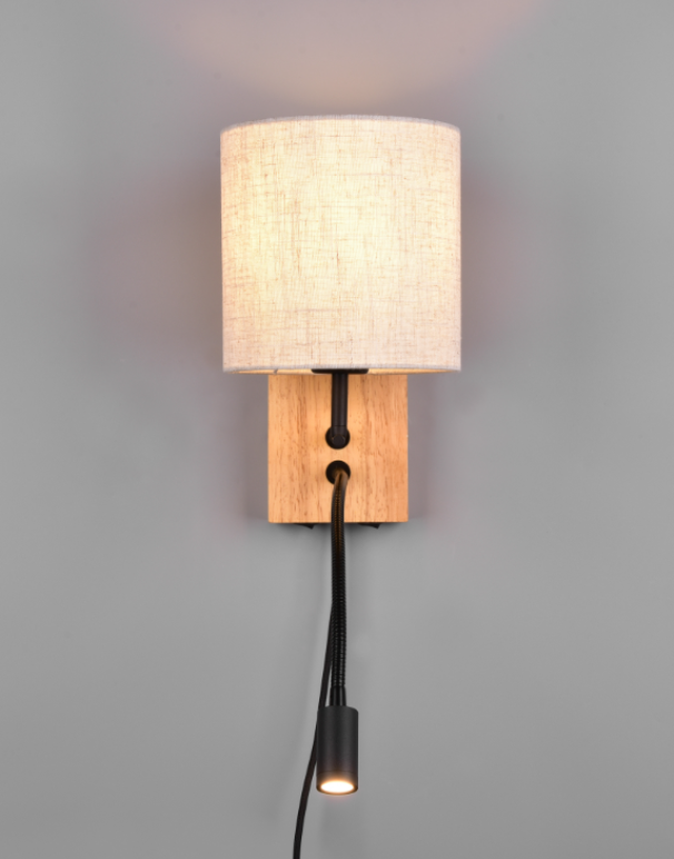 Lampada da parete a cilindro Trio Lighting Nilam 1xE27 max 28W + 3.1W 3000K legno - 212879236 02