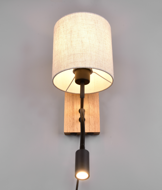 Lampada da parete a cilindro Trio Lighting Nilam 1xE27 max 28W + 3.1W 3000K legno - 212879236 03