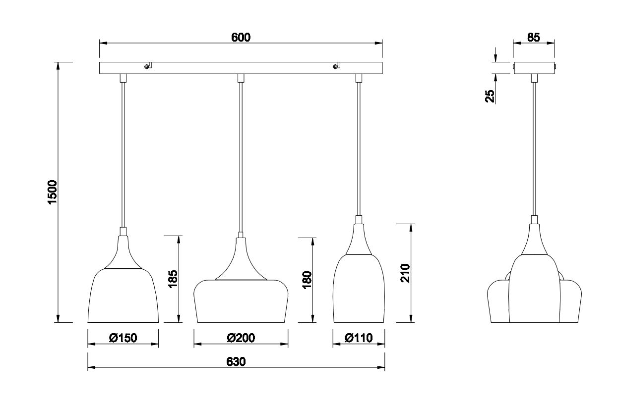 Sospensione Trio Lighting Chiraz 3xE14 max 25W nero opaco - 310500332 06