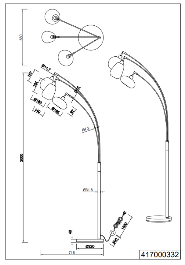 Lampada a piantana Trio Lighting Julieta 3xE14 max 10W nero cromato - 417000332 06