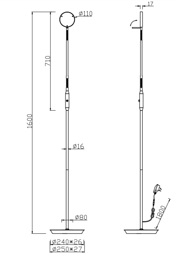 Lampada a piantana led dimmerabile Trio Lighting Monza 12W 2300+3000+4000K bianco - 423310131 06