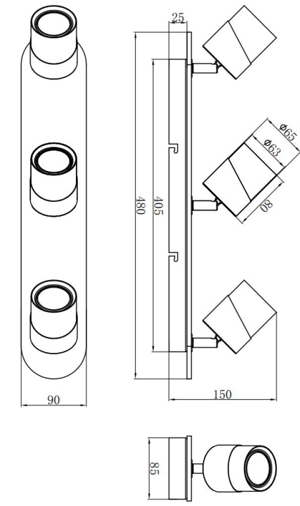 Faretti Trio Lighting Aruni 3xGU10 max 10W bianco legno - 801100331 03