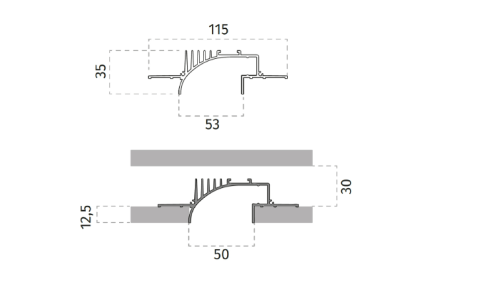 Profilo indiretto da incasso Belfiore alumite - P005B-00 01