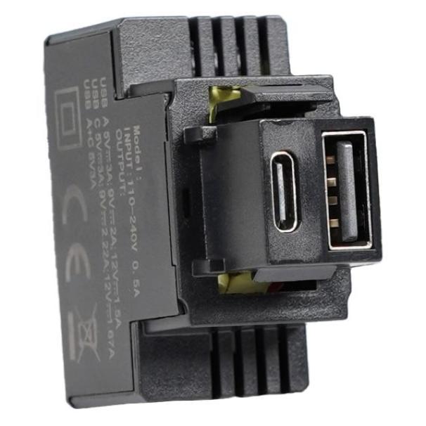 Alimentatore da incasso Fanton USB A+C nero - 82904 01