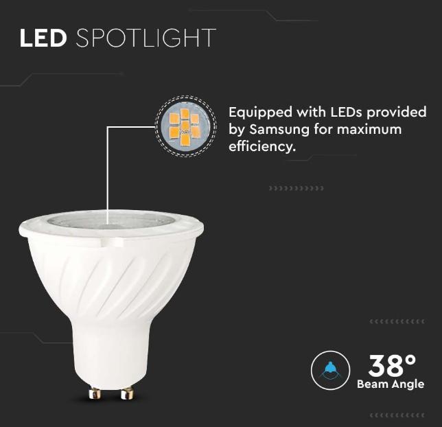 Lampadina led V-tac chip Samsung 6W GU10 3000K VT-277 - 21165 04