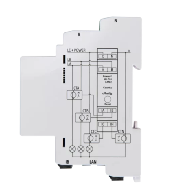 Contatore di energia trifase Shelly 110-240V 3W bianco - SHELLY-PRO-3EM 02