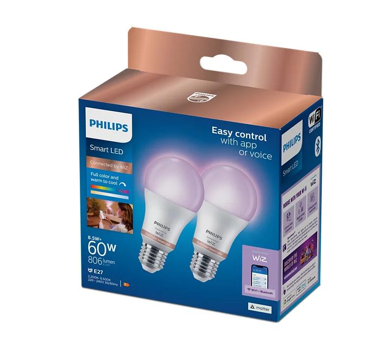 Lampadina led A60 Philips smart rgb 8.5W E27 2200-6500K 2pz - 17106000 02