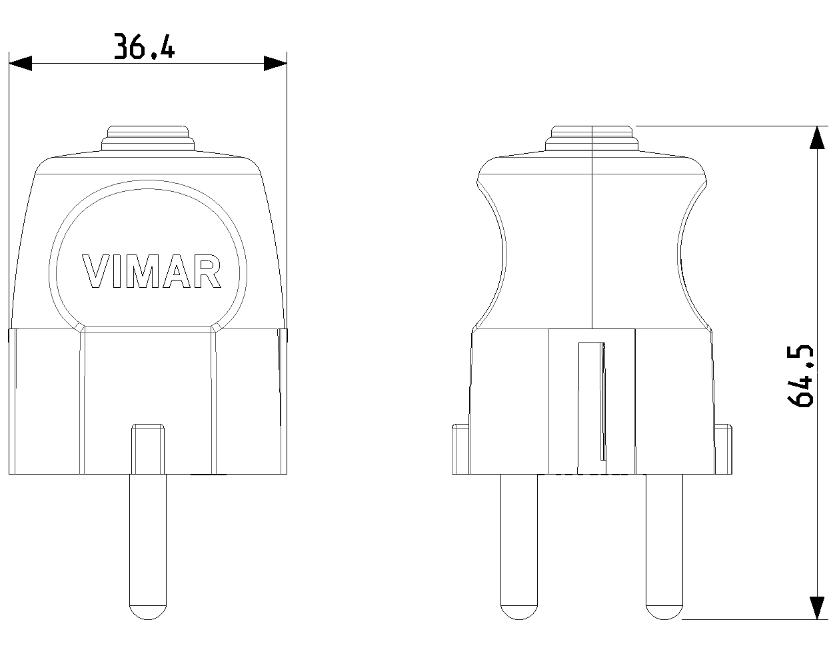 Spina Vimar 2P+T 16A tedesco assiale nero - 00230 03