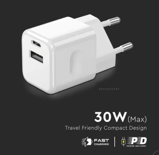 Caricabatterie V-tac 30W usb-A usb-C bianco - 6680 05