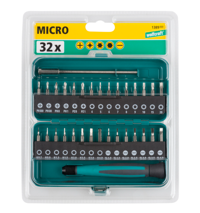 Set inserti con avvitatore manuale Wolfcraft in box metallico 32pz - 1389000 04