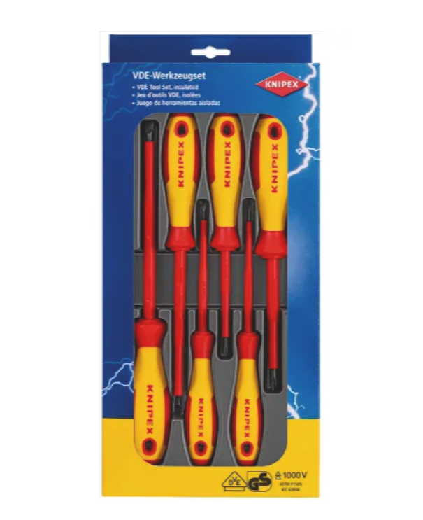 Set cacciaviti isolati Knipex 3mm/4mm/5,5mm/6,5mm/PH1/PH2 6pz - 00 20 12 V01 01