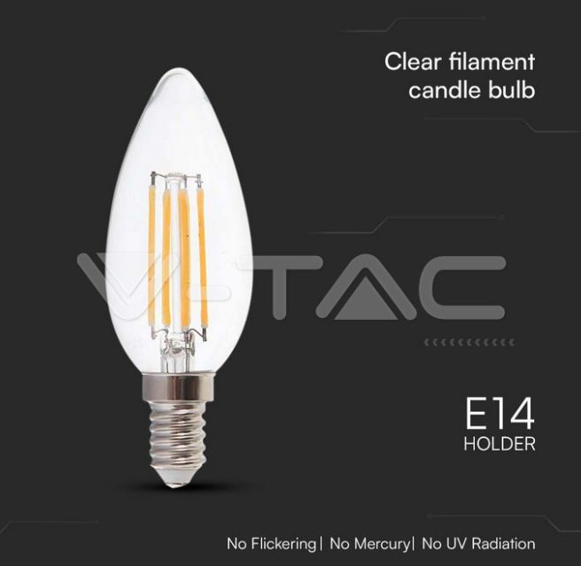 Lampadina led candela V-tac E14 6W 3000K VT-2327  -   212848 02