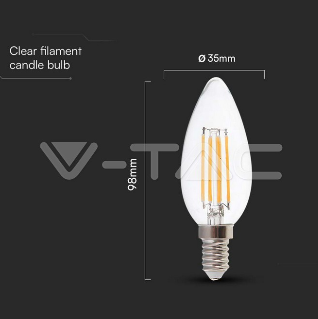 Lampadina led candela V-tac E14 6W 3000K VT-2327  -   212848 04