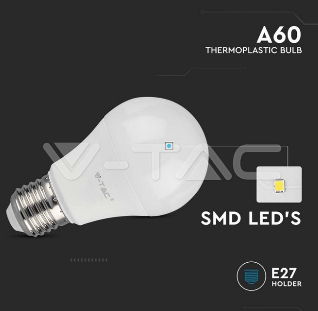 Lampadina led A60 V-tac E27 10,5W 3000K VT-2113-N -  217352 02