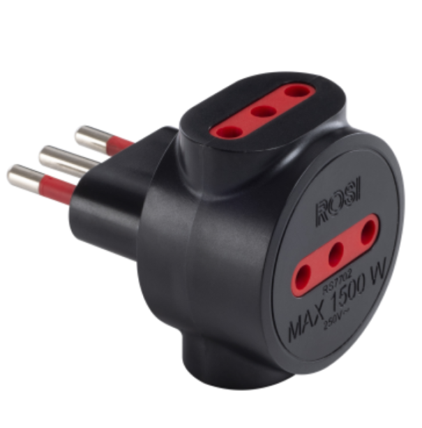 Adattatore triplo Rosi serie Emilia 10A 3P nero -  RS7702N 01