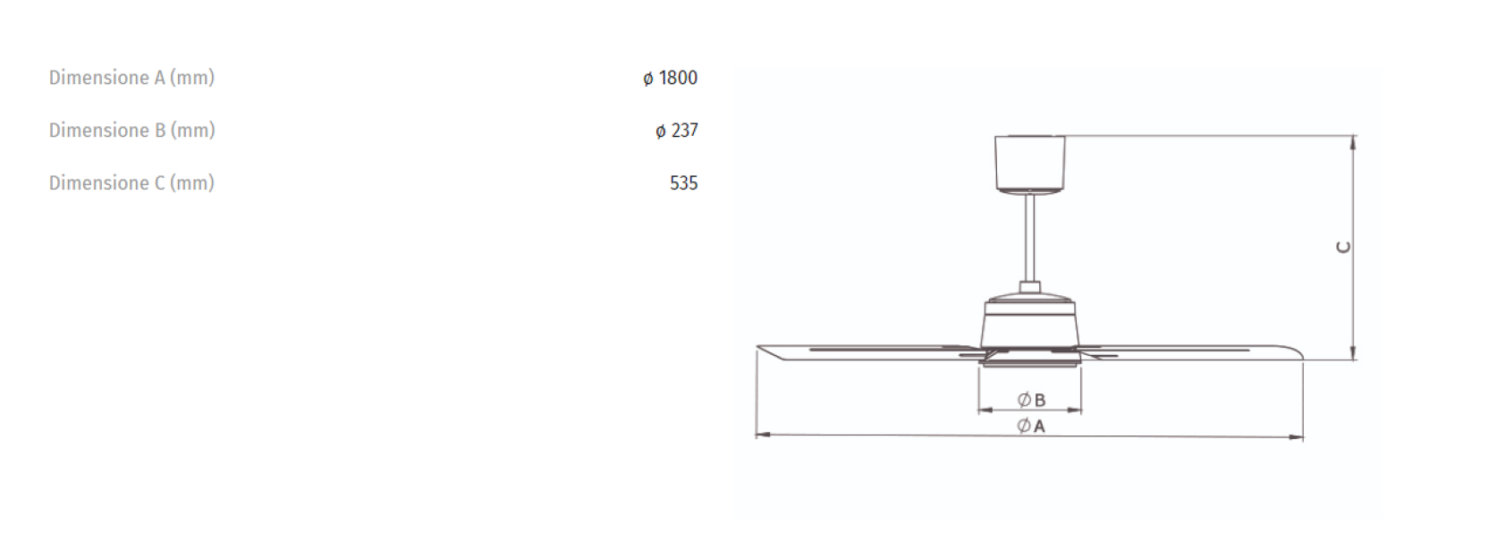 Ventilatore da soffitto Vortice  Nordik Eco 180/70 reversibile - 0000061064 02