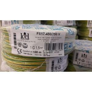 100 metri cavo unipolare cordina fs17 giallo verde sezione 1x1.5mmq n07v1,5gv/b100 fs17-1,5gv/b100