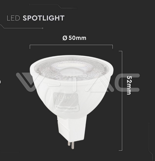 Lampadina led MR16 V-tac chip Samsung GU5,3 6W 6500K VT-267  - 21209 04