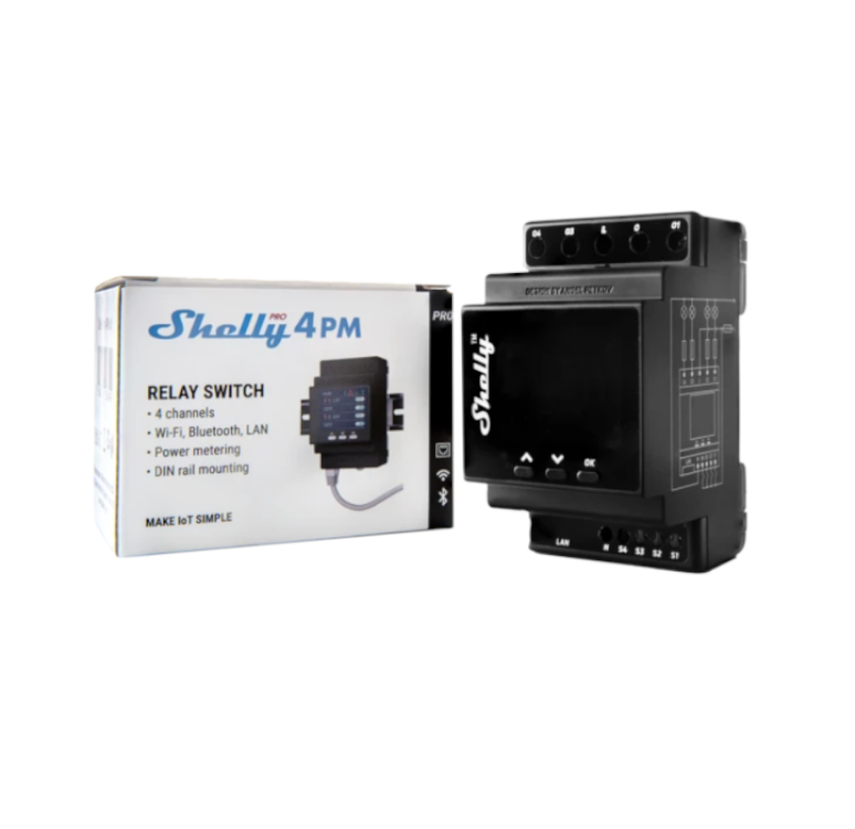 Interruttore relu00e8 su guida DIN Shelly 4 PRO PM 4W max 40A - SH4PROPM 01