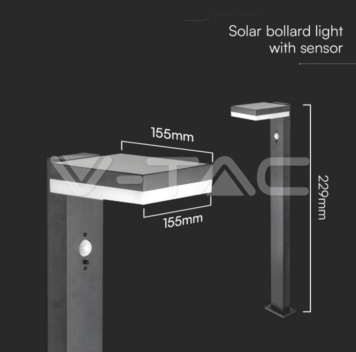 Paletto solare led V-tac 5.5W 3000K nero VT-1167 - 23398 02