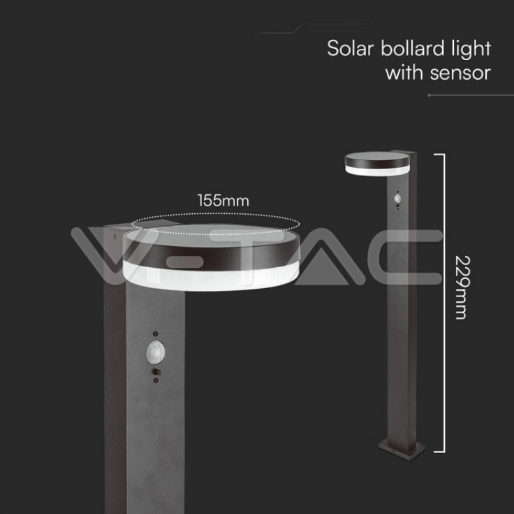 Paletto solare led V-tac 5.5W 3000K nero VT-1168 - 23399 02