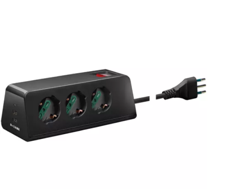 Presa mobile da scrivania Vimar 2P+T 10A 250V con 3 USB nero - 00608.CC 01