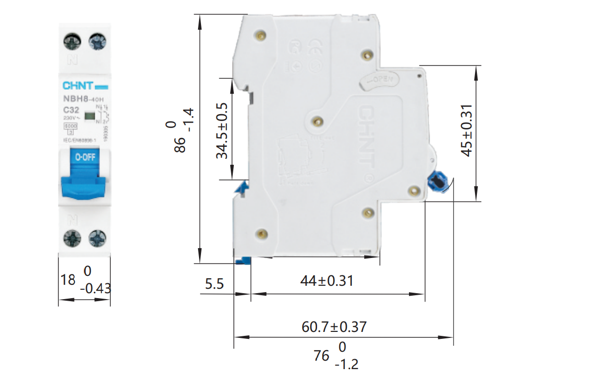 Interruttore magnetotermico compatto Chint 1P+N 10A  - 190257 04